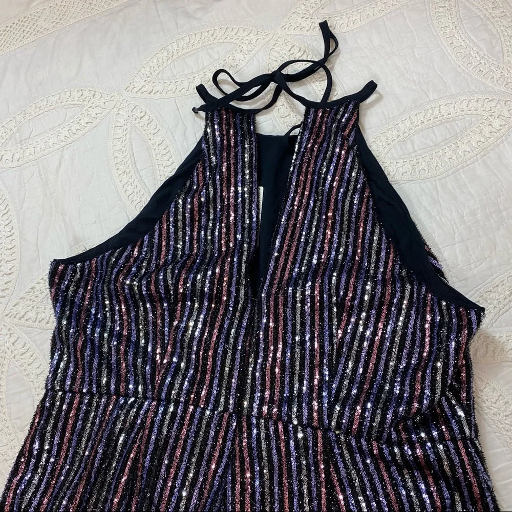 NWT Maeve Anthropologie disco halter jumpsuit -Sequin formal Silver Sparkly 18W - Picture 13 of 14